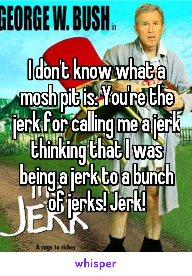 I don't know what a mosh pit is. You're the jerk for calling me a jerk thinking that I was being a jerk to a bunch of jerks! Jerk!