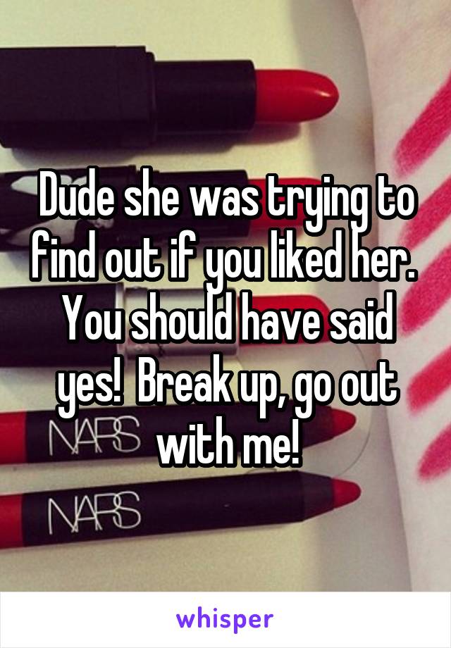 Dude she was trying to find out if you liked her.  You should have said yes!  Break up, go out with me!