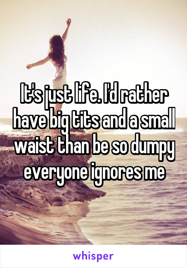 It's just life. I'd rather have big tits and a small waist than be so dumpy everyone ignores me