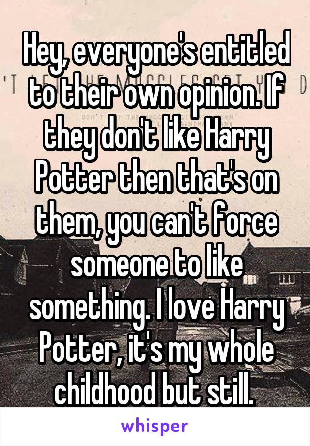 Hey, everyone's entitled to their own opinion. If they don't like Harry Potter then that's on them, you can't force someone to like something. I love Harry Potter, it's my whole childhood but still. 