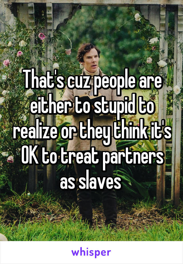 That's cuz people are either to stupid to realize or they think it's OK to treat partners as slaves 