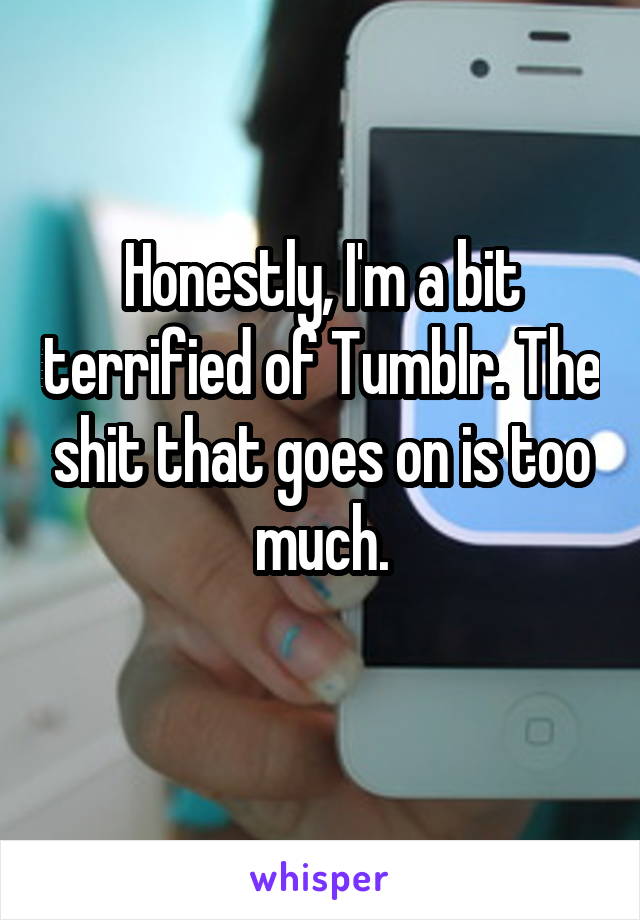 Honestly, I'm a bit terrified of Tumblr. The shit that goes on is too much.
