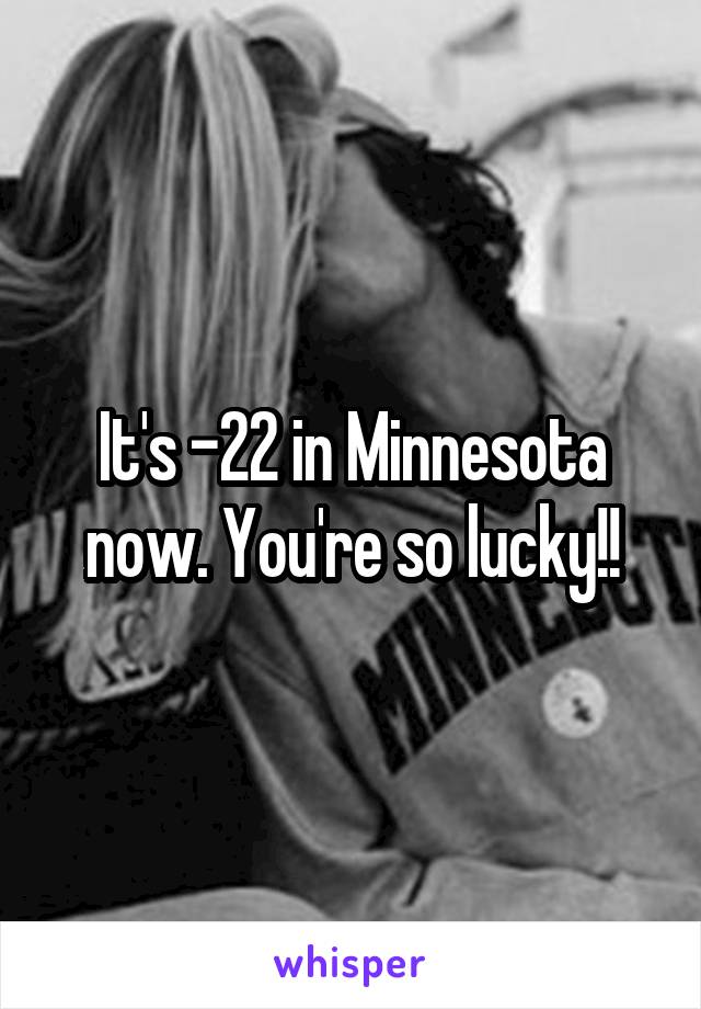 It's -22 in Minnesota now. You're so lucky!!