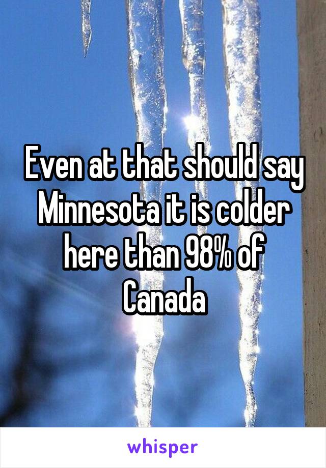 Even at that should say Minnesota it is colder here than 98% of Canada