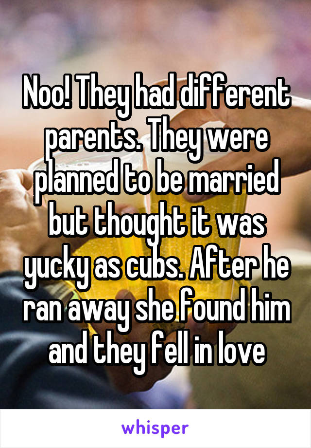 Noo! They had different parents. They were planned to be married but thought it was yucky as cubs. After he ran away she found him and they fell in love