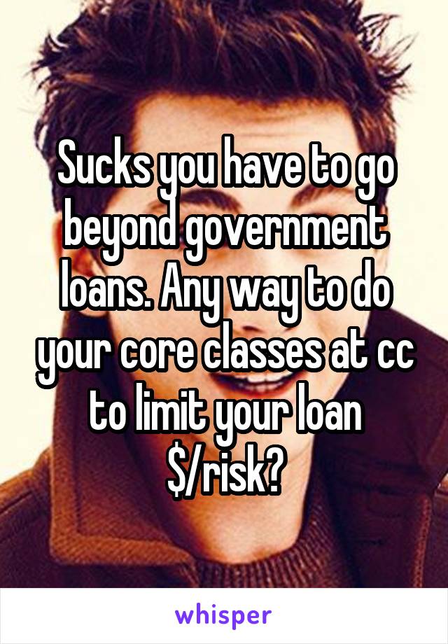 Sucks you have to go beyond government loans. Any way to do your core classes at cc to limit your loan $/risk?