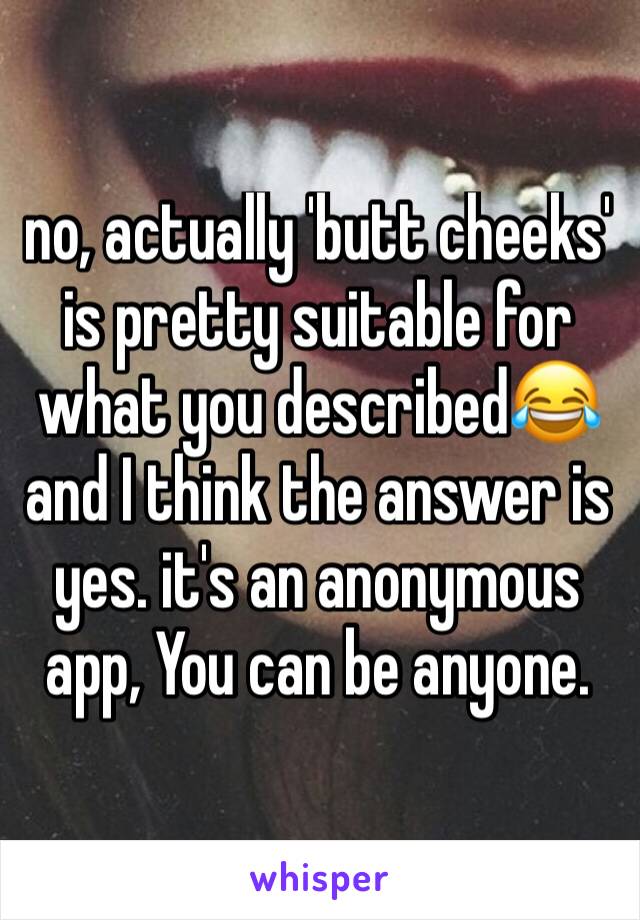 no, actually 'butt cheeks' is pretty suitable for what you described😂 and I think the answer is yes. it's an anonymous app, You can be anyone. 