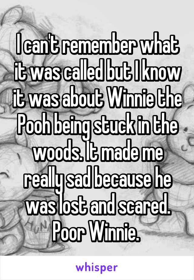 I can't remember what it was called but I know it was about Winnie the Pooh being stuck in the woods. It made me really sad because he was lost and scared. Poor Winnie. 