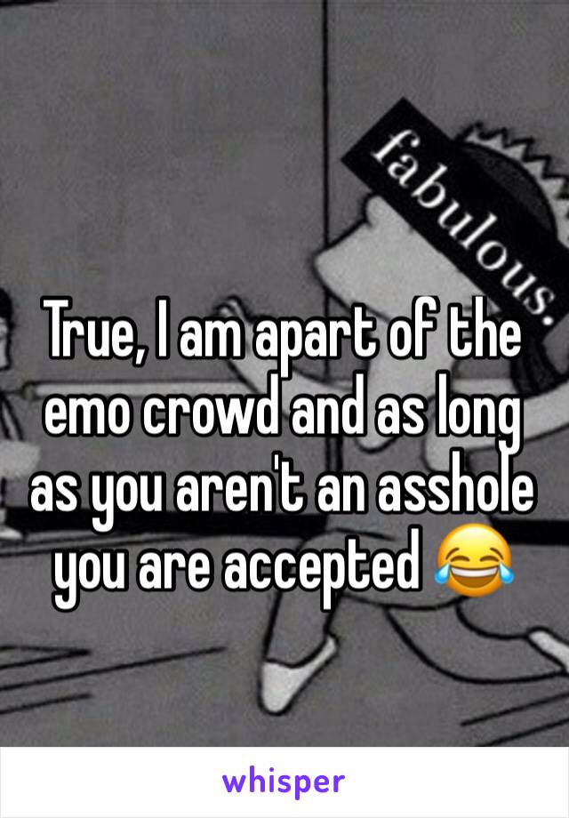 True, I am apart of the emo crowd and as long as you aren't an asshole you are accepted 😂