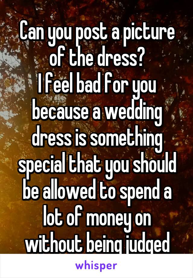 Can you post a picture of the dress?
I feel bad for you because a wedding dress is something special that you should be allowed to spend a lot of money on without being judged
