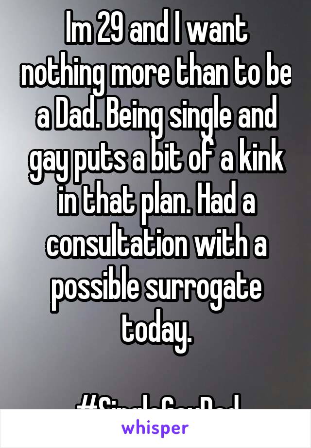 Im 29 and I want nothing more than to be a Dad. Being single and gay puts a bit of a kink in that plan. Had a consultation with a possible surrogate today.

#SingleGayDad