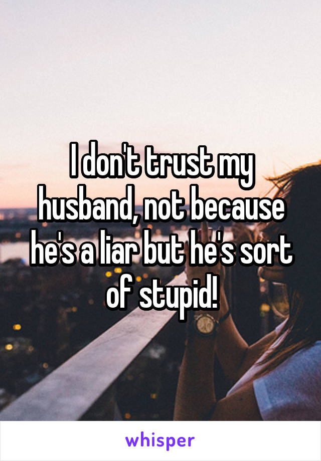 I don't trust my husband, not because he's a liar but he's sort of stupid!