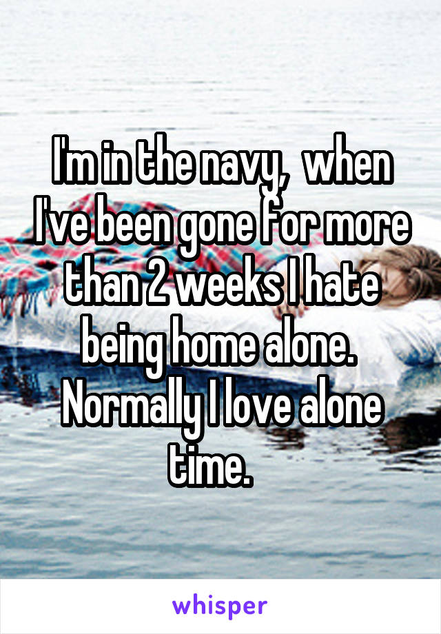 I'm in the navy,  when I've been gone for more than 2 weeks I hate being home alone.  Normally I love alone time.   