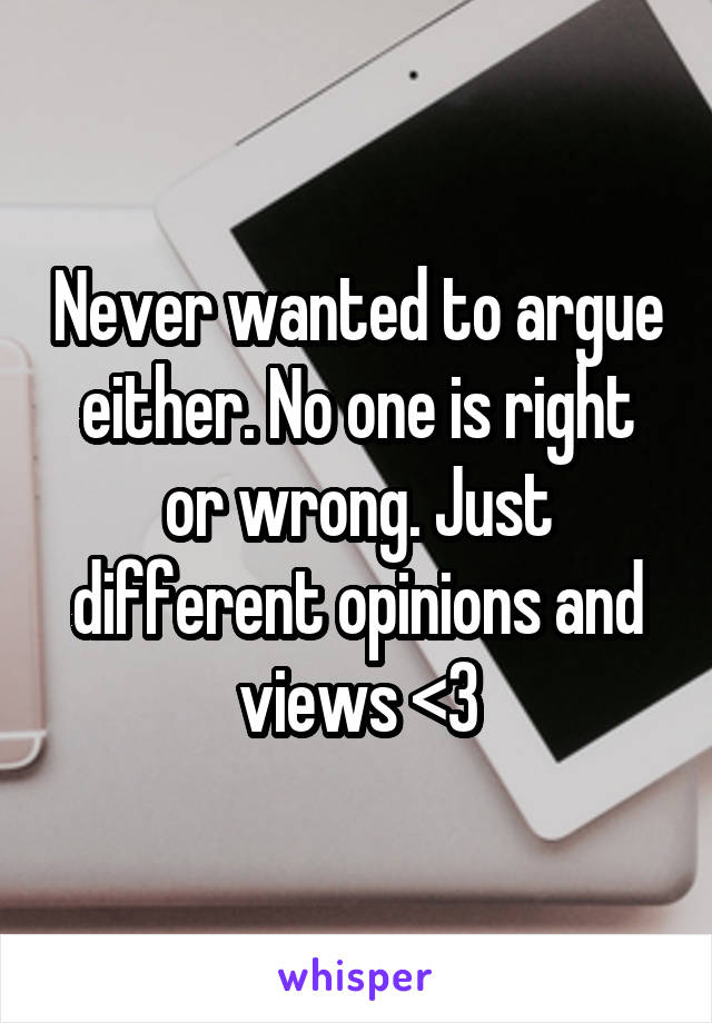 Never wanted to argue either. No one is right or wrong. Just different opinions and views <3