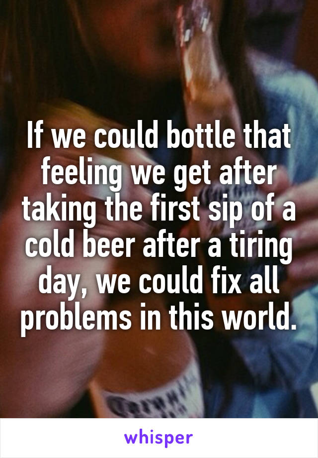 If we could bottle that feeling we get after taking the first sip of a cold beer after a tiring day, we could fix all problems in this world.