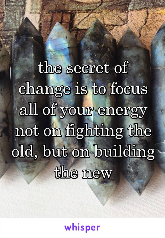 the secret of change is to focus all of your energy not on fighting the old, but on building the new