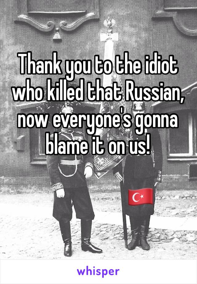 Thank you to the idiot who killed that Russian, now everyone's gonna blame it on us! 

                     🇹🇷
