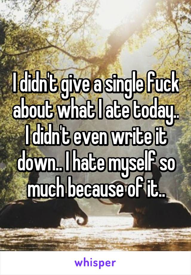 I didn't give a single fuck about what I ate today.. I didn't even write it down.. I hate myself so much because of it..