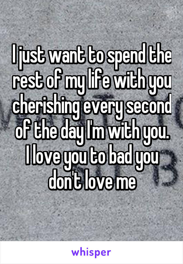 I just want to spend the rest of my life with you cherishing every second of the day I'm with you. I love you to bad you don't love me
