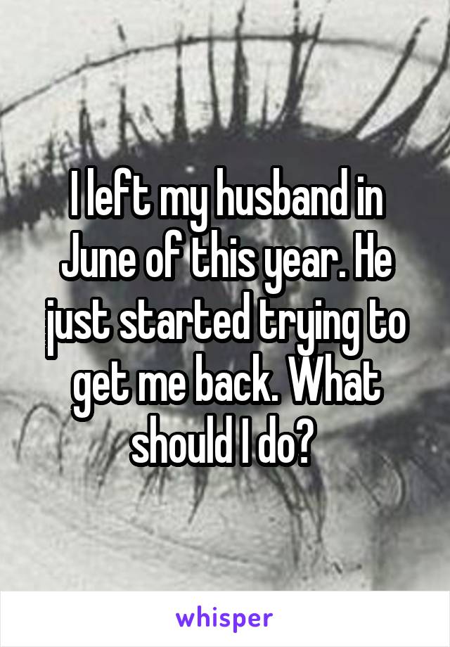 I left my husband in June of this year. He just started trying to get me back. What should I do? 