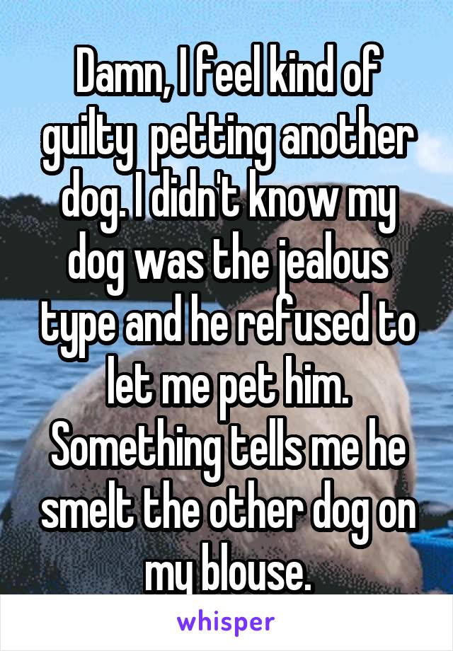 Damn, I feel kind of guilty  petting another dog. I didn't know my dog was the jealous type and he refused to let me pet him. Something tells me he smelt the other dog on my blouse.