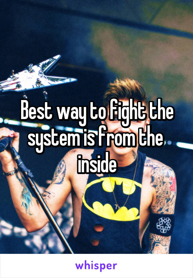 Best way to fight the system is from the  inside