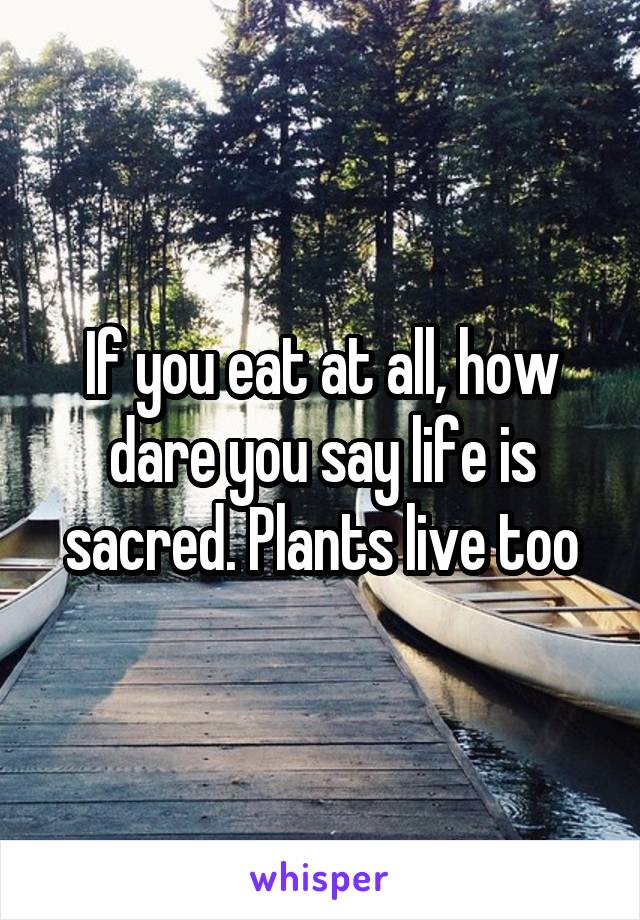 If you eat at all, how dare you say life is sacred. Plants live too