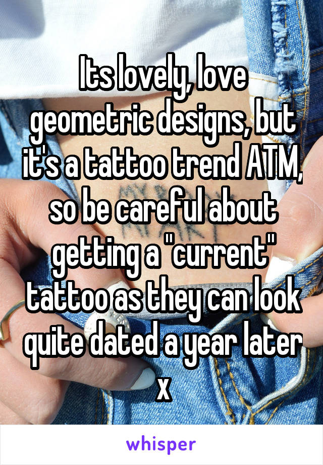 Its lovely, love geometric designs, but it's a tattoo trend ATM, so be careful about getting a "current" tattoo as they can look quite dated a year later x
