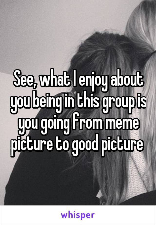 See, what I enjoy about you being in this group is you going from meme picture to good picture 