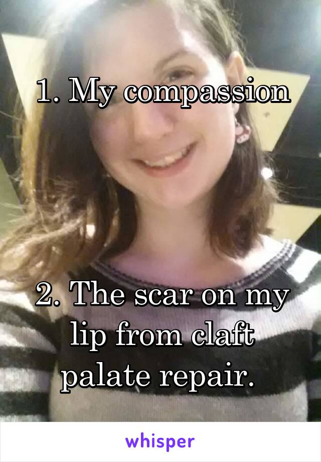 1. My compassion




2. The scar on my lip from claft palate repair. 