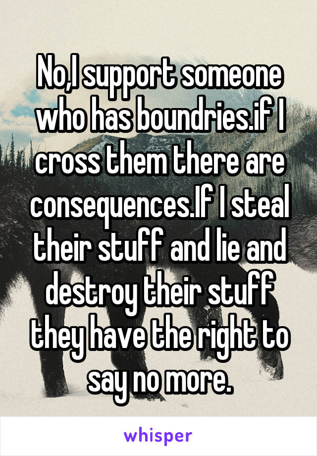 No,I support someone who has boundries.if I cross them there are consequences.If I steal their stuff and lie and destroy their stuff they have the right to say no more.