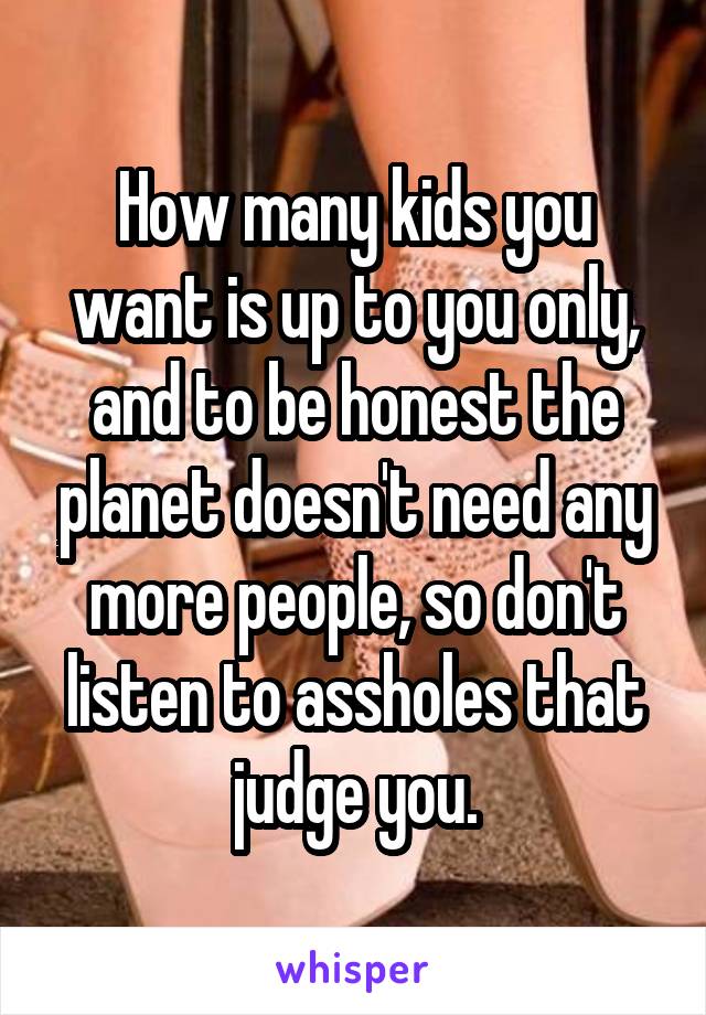 How many kids you want is up to you only, and to be honest the planet doesn't need any more people, so don't listen to assholes that judge you.