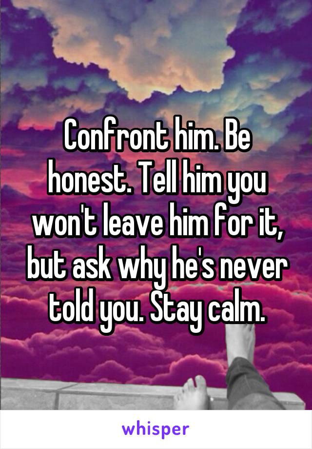 Confront him. Be honest. Tell him you won't leave him for it, but ask why he's never told you. Stay calm.