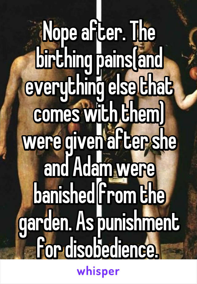 Nope after. The birthing pains(and everything else that comes with them) were given after she and Adam were banished from the garden. As punishment for disobedience. 