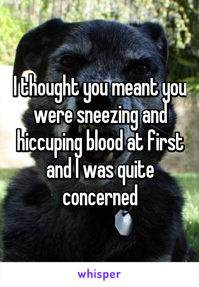 I thought you meant you were sneezing and hiccuping blood at first and I was quite concerned