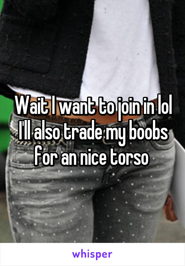 Wait I want to join in lol I'll also trade my boobs for an nice torso 