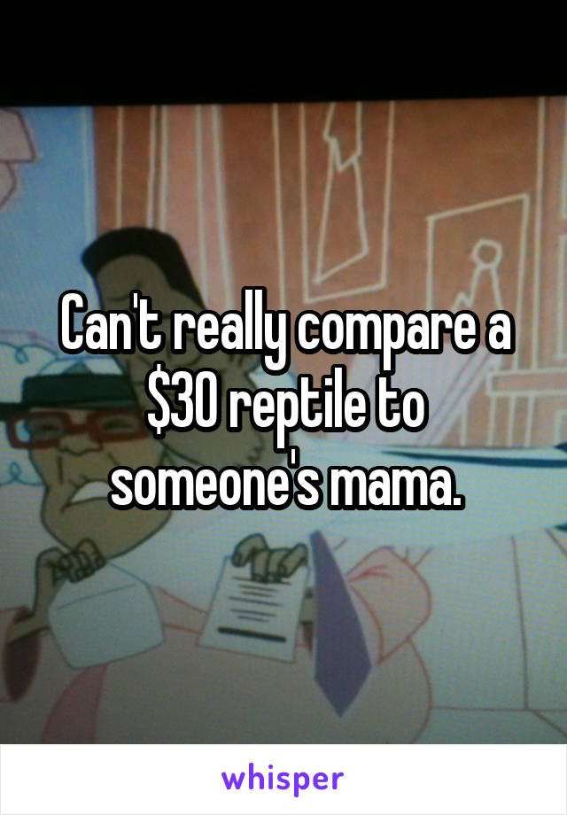 Can't really compare a $30 reptile to someone's mama.
