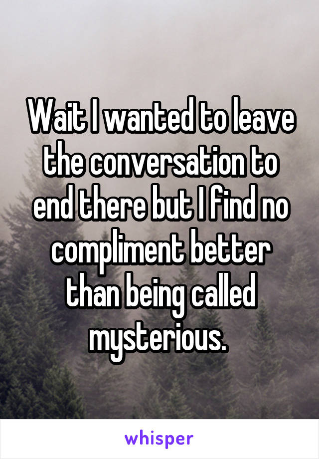 Wait I wanted to leave the conversation to end there but I find no compliment better than being called mysterious. 