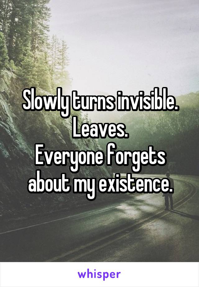 Slowly turns invisible.
Leaves.
Everyone forgets about my existence.