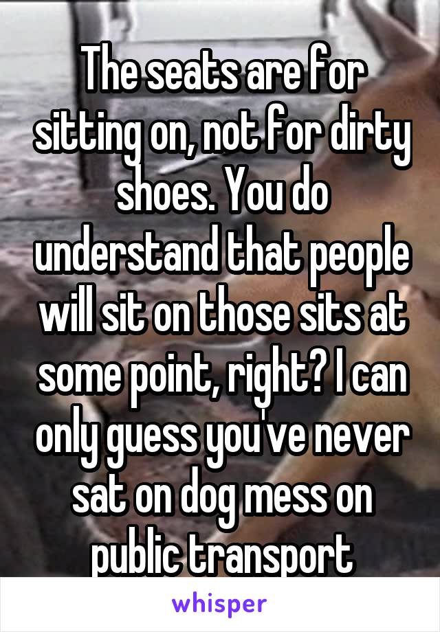 The seats are for sitting on, not for dirty shoes. You do understand that people will sit on those sits at some point, right? I can only guess you've never sat on dog mess on public transport