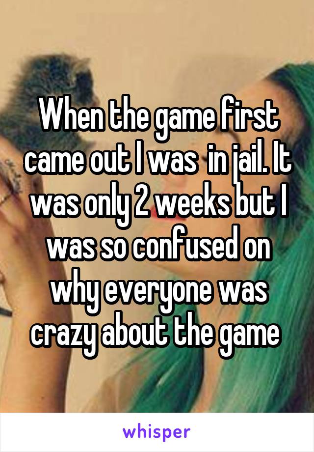 When the game first came out I was  in jail. It was only 2 weeks but I was so confused on why everyone was crazy about the game 