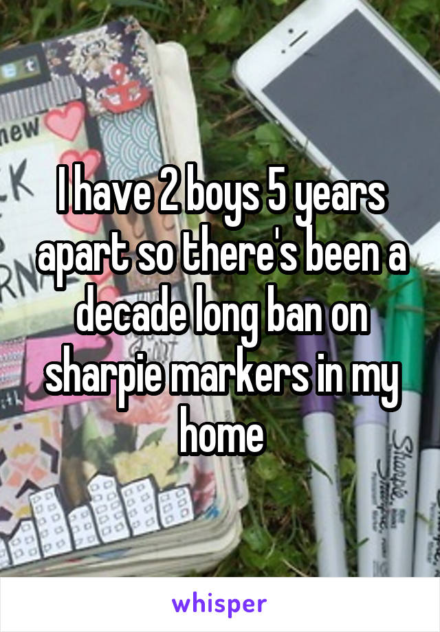 I have 2 boys 5 years apart so there's been a decade long ban on sharpie markers in my home