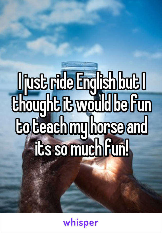 I just ride English but I thought it would be fun to teach my horse and its so much fun!