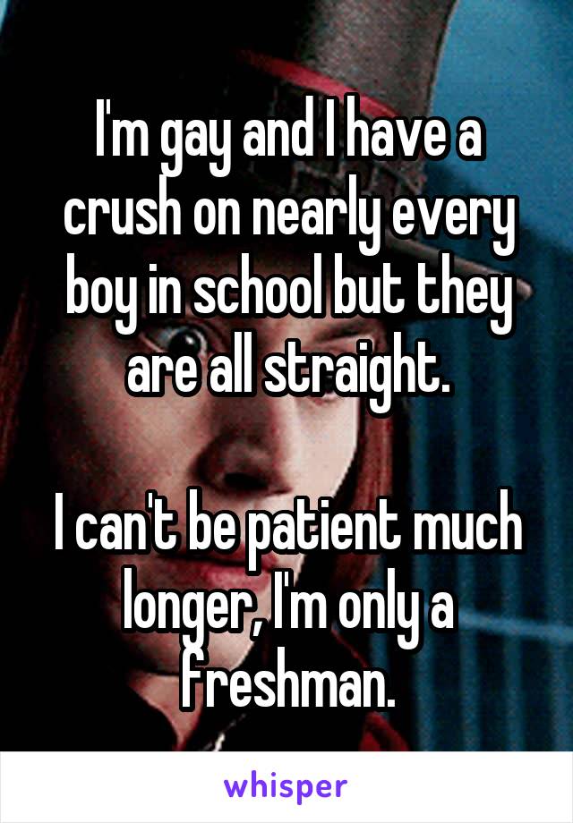 I'm gay and I have a crush on nearly every boy in school but they are all straight.

I can't be patient much longer, I'm only a freshman.