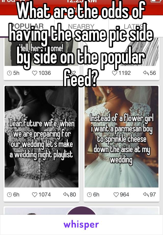 What are the odds of having the same pic side by side on the popular feed?