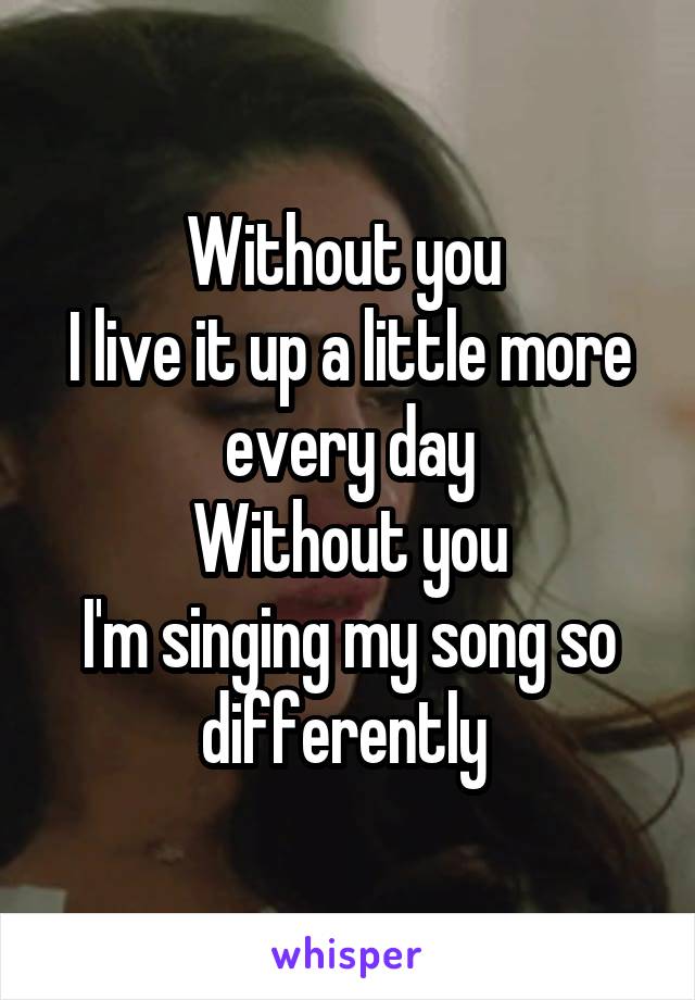 Without you 
I live it up a little more every day
Without you
I'm singing my song so differently 