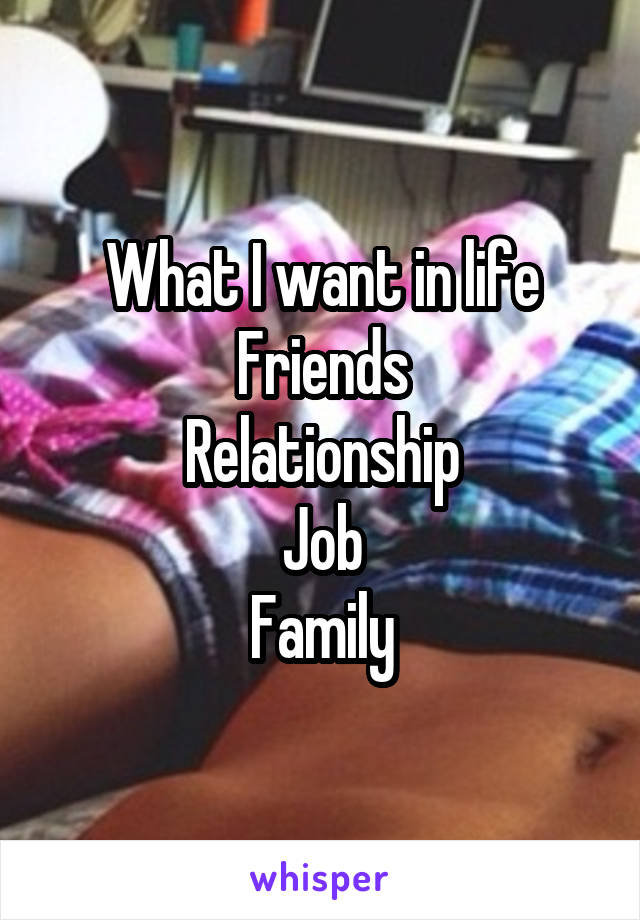 What I want in life
Friends
Relationship
Job
Family