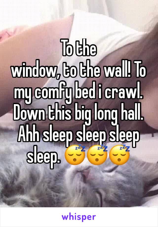 To the 
window, to the wall! To my comfy bed i crawl. Down this big long hall. Ahh sleep sleep sleep sleep. 😴😴😴