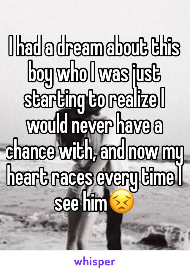 I had a dream about this boy who I was just starting to realize I would never have a chance with, and now my heart races every time I see him😣