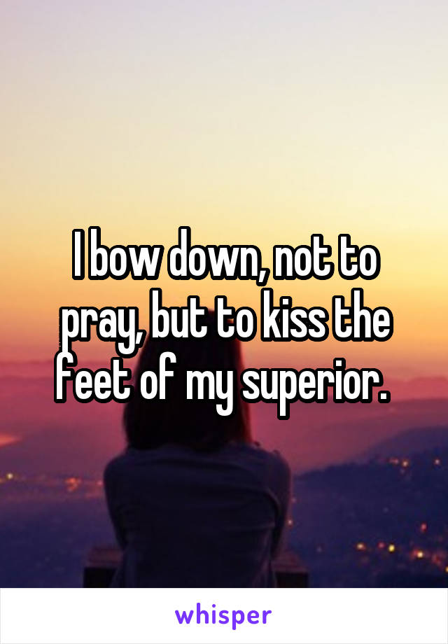 I bow down, not to pray, but to kiss the feet of my superior. 